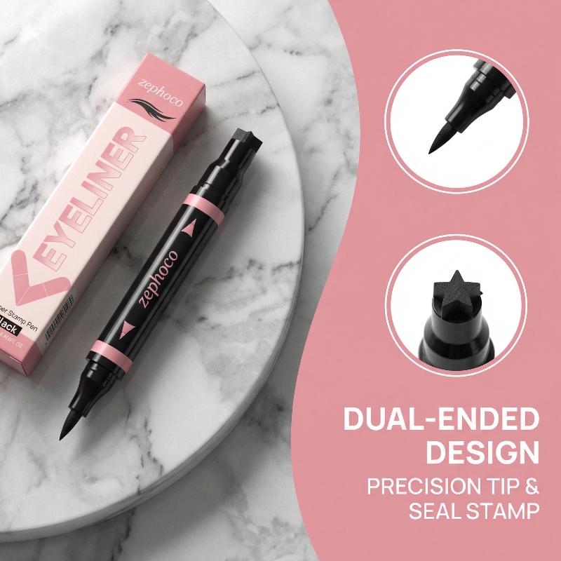 Waterproof Liquid Eyeliner Pen - Stempel Eyeliner Terpadu Hitam Coklat, Stempel