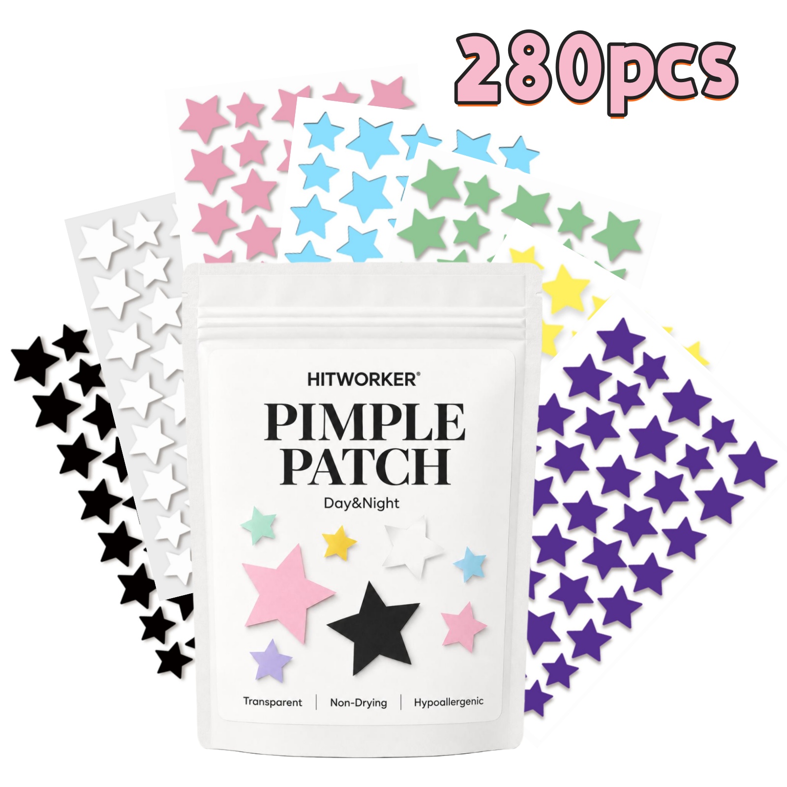 Hydrocolloid Pimple Patch - 280 Buah Tambalan Jerawat Bintang Warna-warni