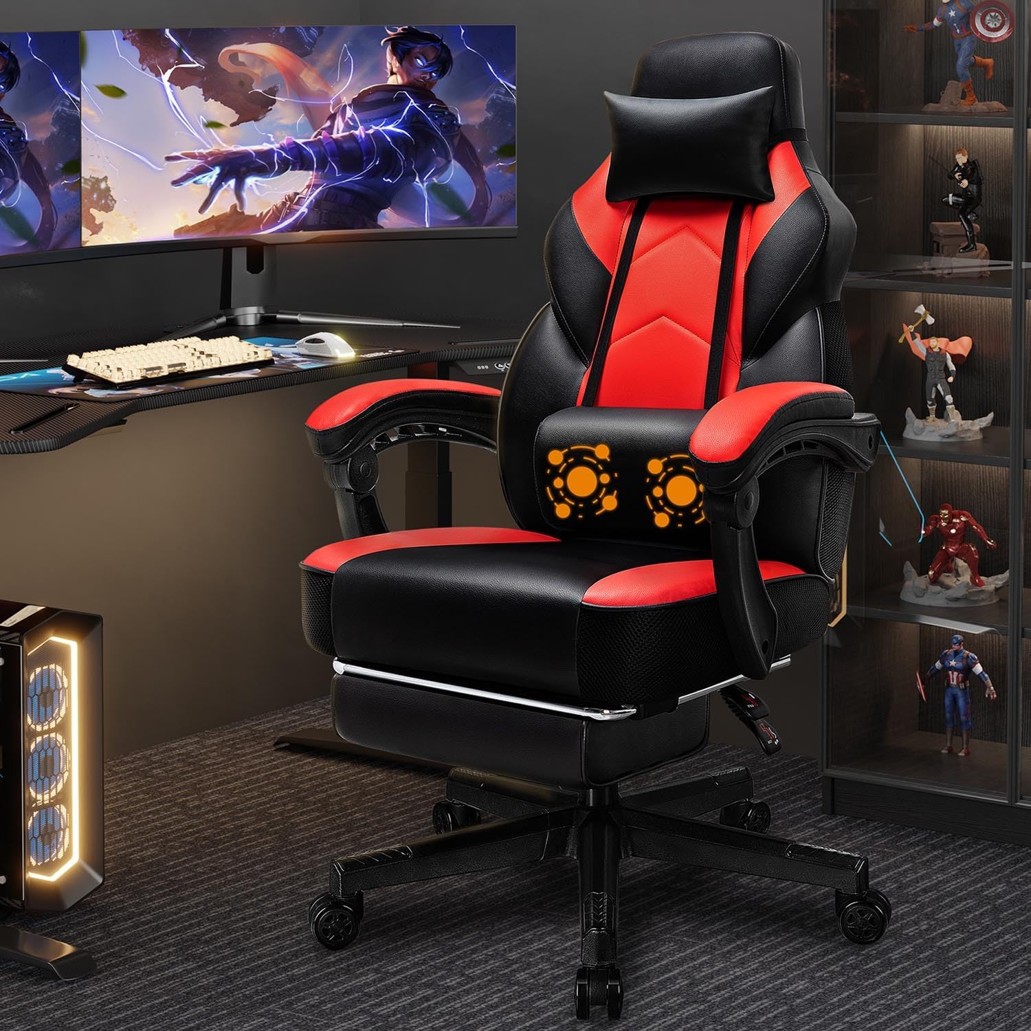 Massage - Kursi Gaming dengan Sandaran Kaki, Penyangga