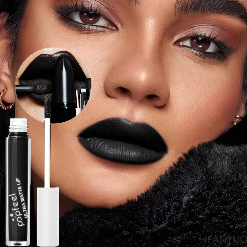 Matte Velvet Lip Tint Long Lasting - Lipstik Cair Punk Matte Hitam Tahan
