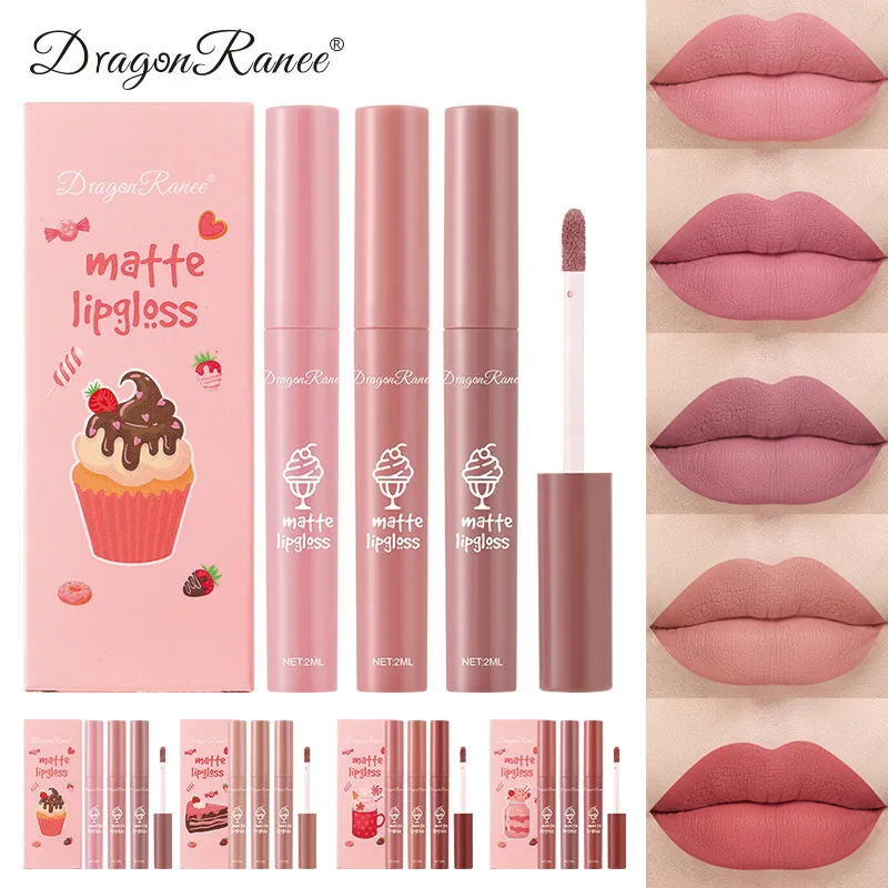 Matte Velvet Lip Tint Long Lasting - 3 Buah/Set Lipstik Cair Nude Matte