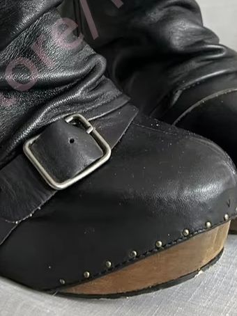 Nail Art - Sepatu Bot Wanita Retro Hitam dengan