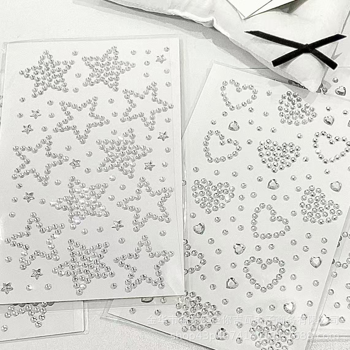 Nail Art - Stiker Hati Bintang Perak Berhiaskan Rhinestone,