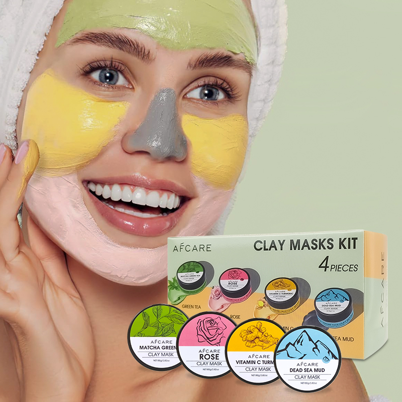 Green Tea Cleansing Clay Mask - 4Pcs Set Masker Wajah dengan Kunyit,