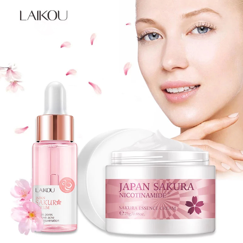 LAIKOU Serum Sakura dan krim w - Niacinamide Pore Shrinking Essence ulasan dan harga