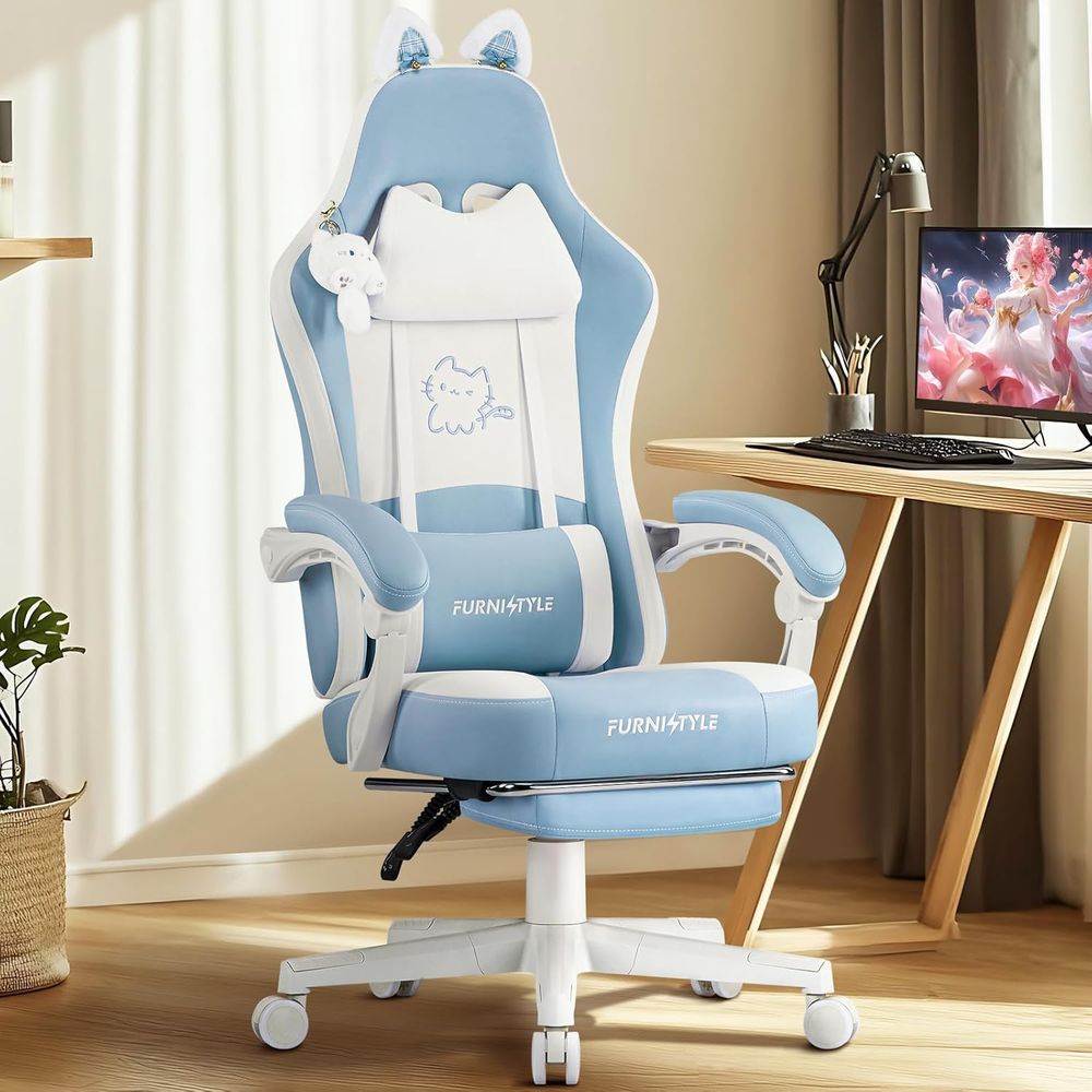 Kursi Gaming Ergonomis Biru/Pu - Massage ulasan dan harga