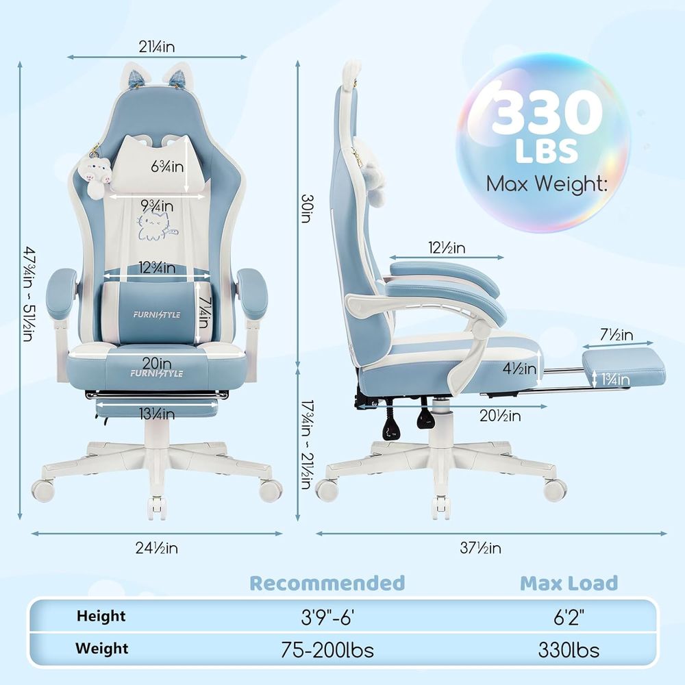 Kursi Gaming Ergonomis Biru/Pu - Massage ulasan dan harga